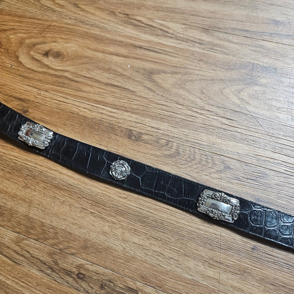 Vintage 1993 Brighton Concho Croc Embossed Leather Belt M Buckle Western 42203 - Picture 6 of 11
